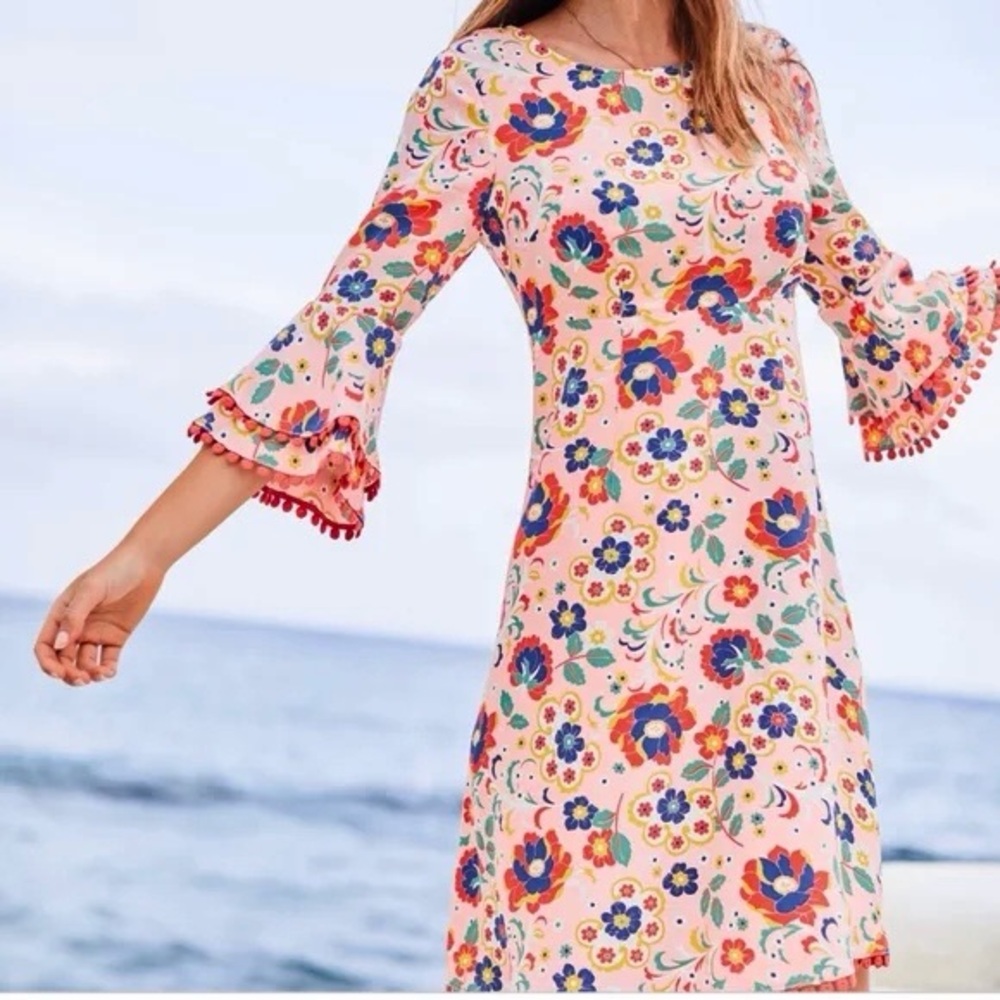 💃🏼 Boden Carmen dress pom floral coral pink size 4 long